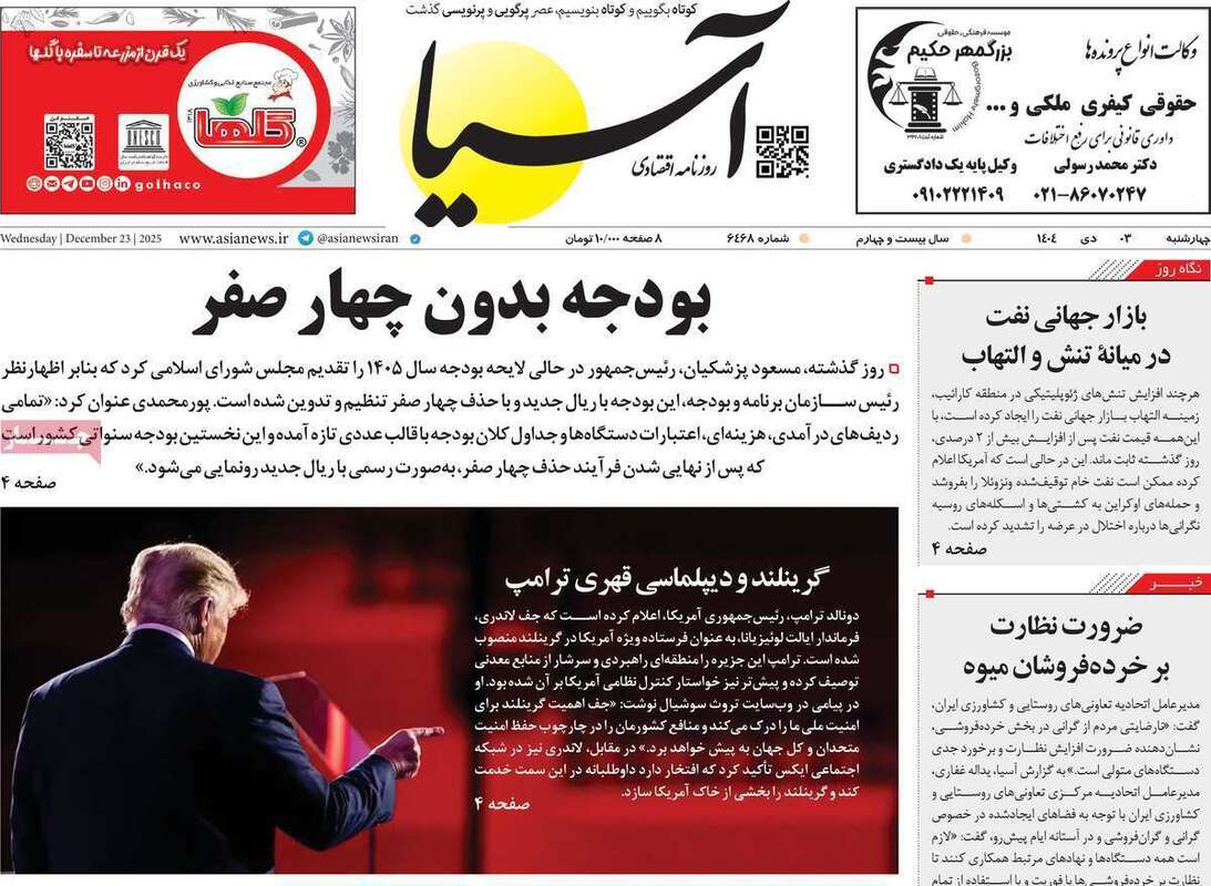 صفحه اول روزنامه‌های اقتصادی امروز  3 دی