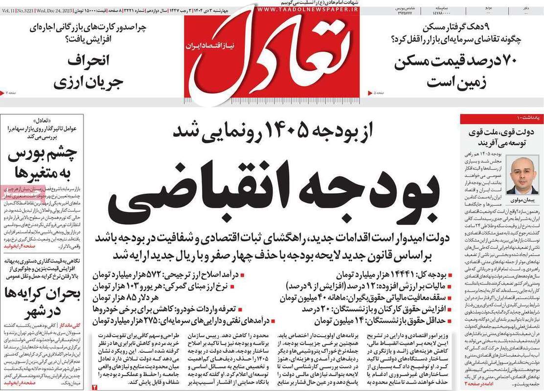 صفحه اول روزنامه‌های اقتصادی امروز  3 دی