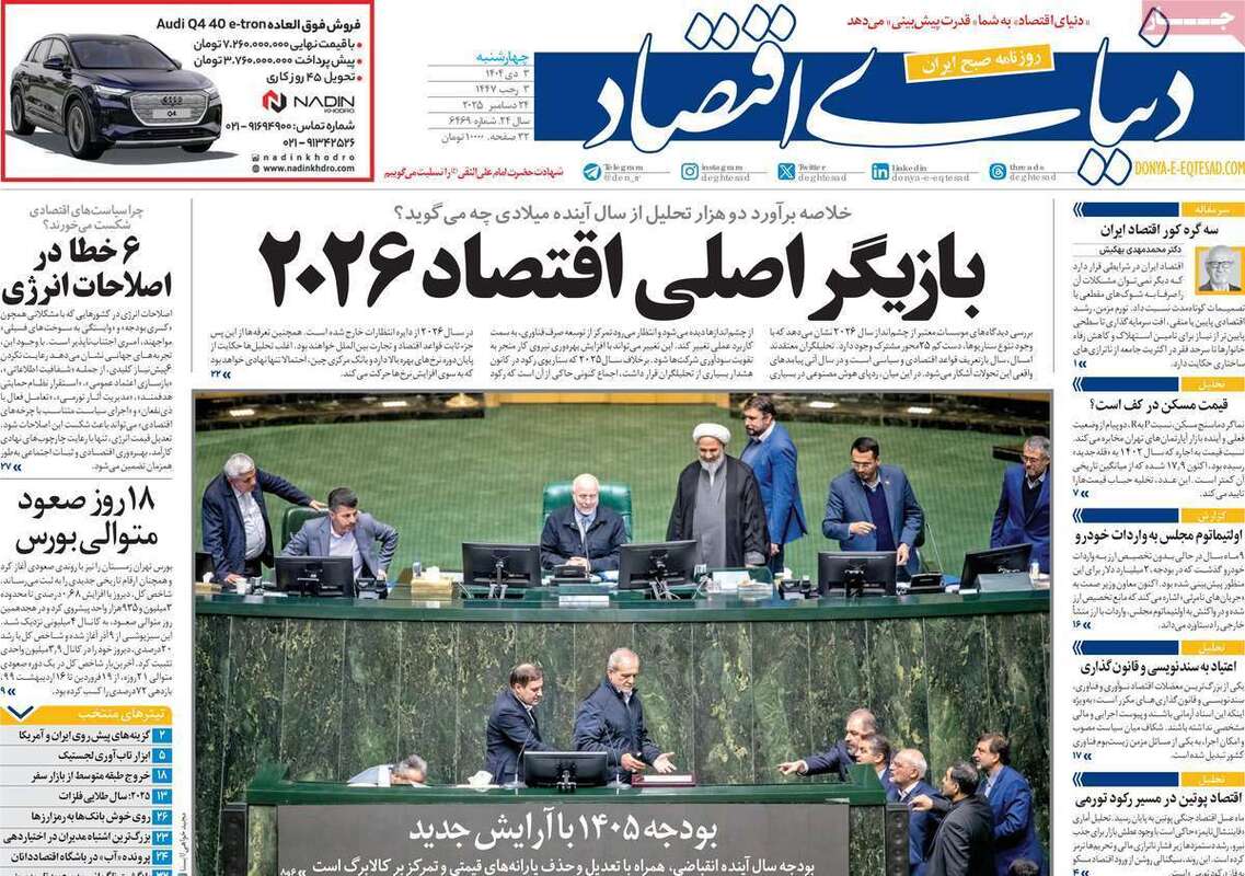 صفحه اول روزنامه‌های اقتصادی امروز  3 دی