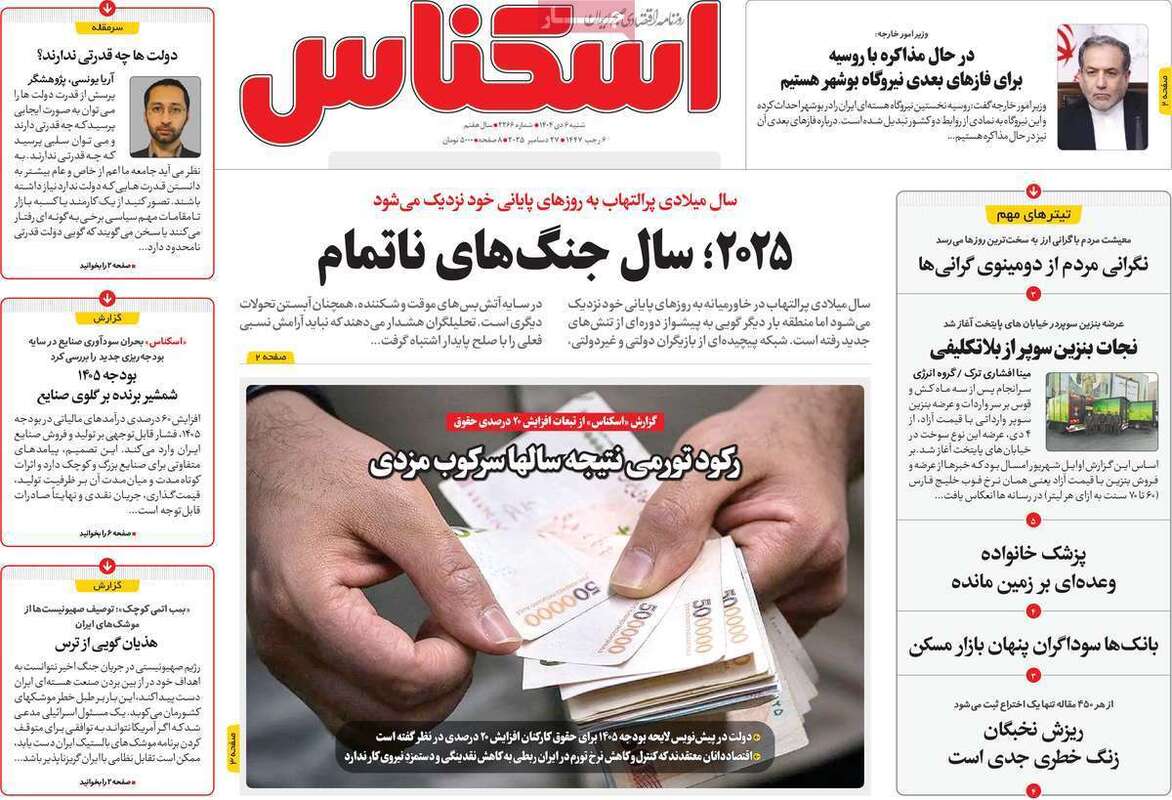 صفحه اول روزنامه‌های اقتصادی امروز  6 دی
