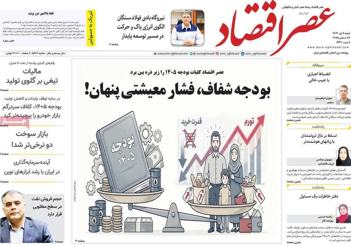 صفحه اول روزنامه‌های اقتصادی امروز  6 دی