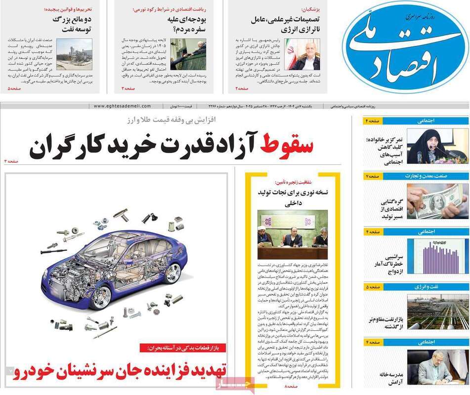 صفحه اول روزنامه‌های اقتصادی امروز  7 دی