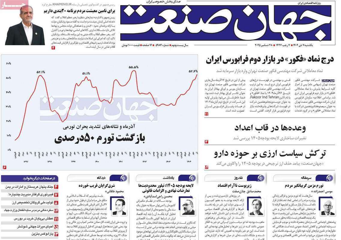 صفحه اول روزنامه‌های اقتصادی امروز  7 دی