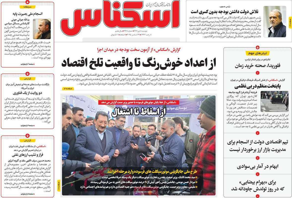 صفحه اول روزنامه‌های اقتصادی امروز  8 دی