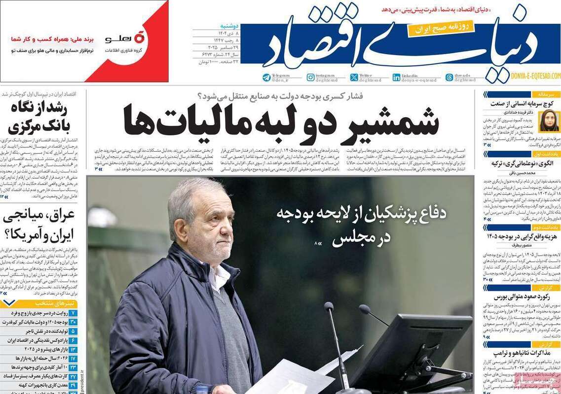 صفحه اول روزنامه‌های اقتصادی امروز  8 دی