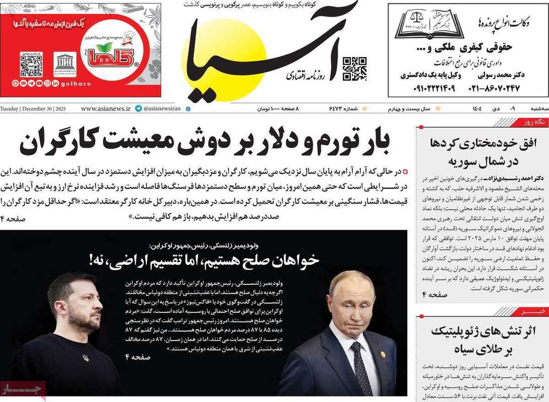صفحه اول روزنامه‌های اقتصادی امروز  9 دی