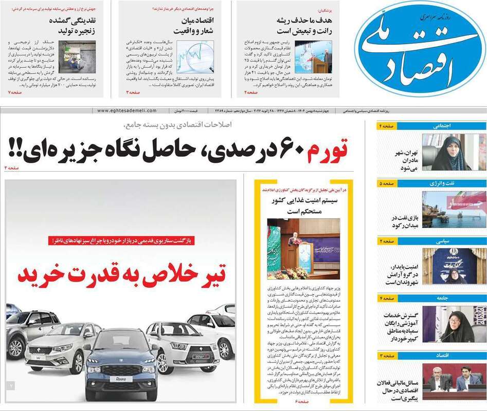 صفحه اول روزنامه‌های اقتصادی امروز  8بهمن