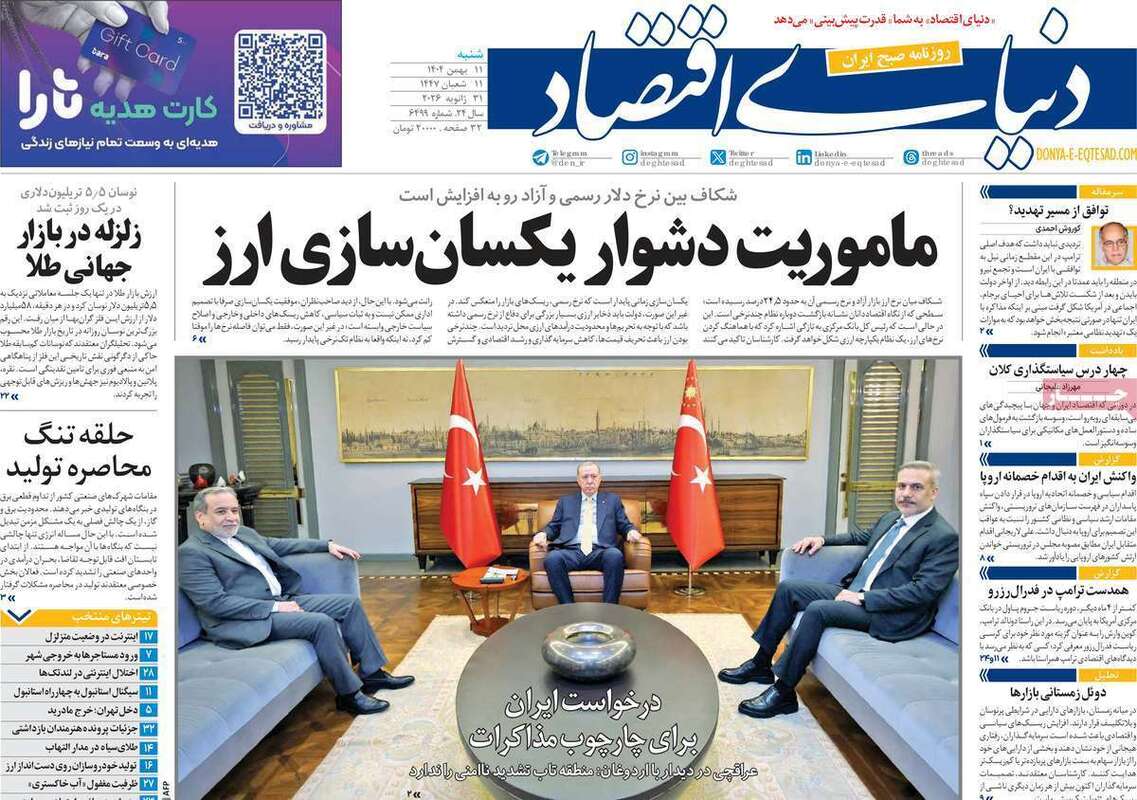 صفحه اول روزنامه‌های اقتصادی امروز 11 بهمن