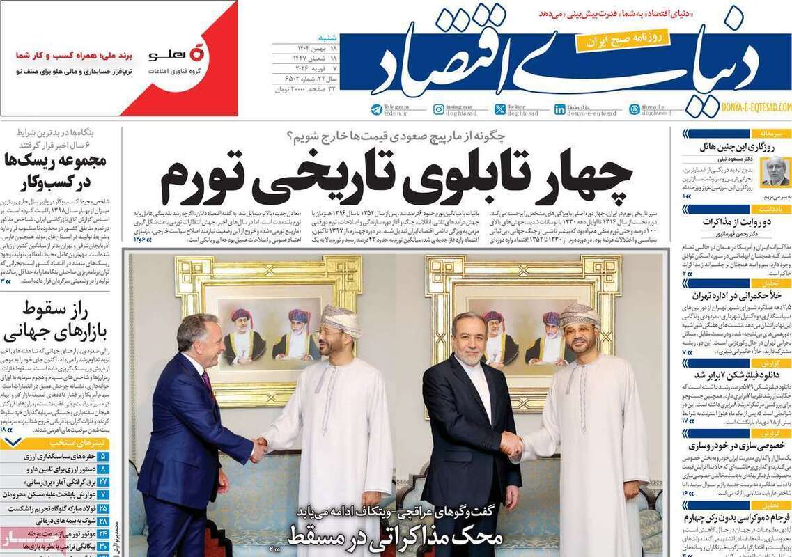 صفحه اول روزنامه‌های اقتصادی امروز 18 بهمن