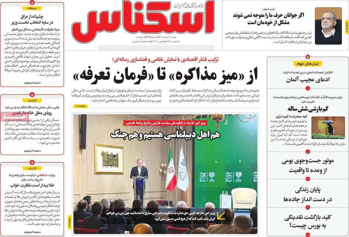 صفحه اول روزنامه‌های اقتصادی امروز 20 بهمن
