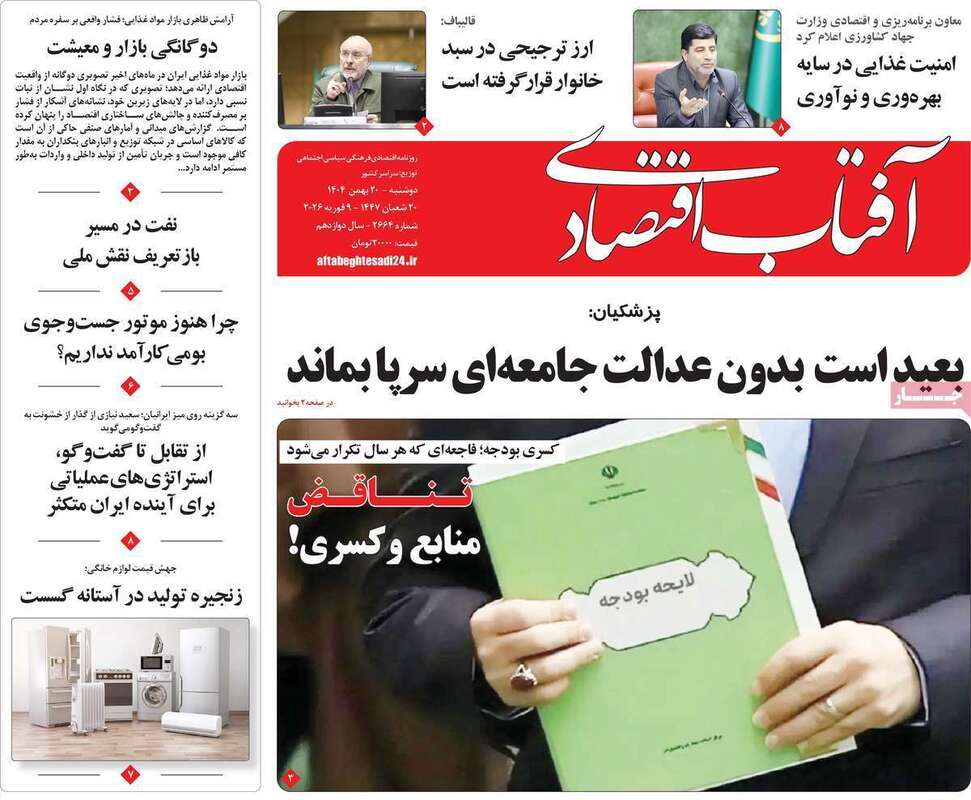 صفحه اول روزنامه‌های اقتصادی امروز 20 بهمن