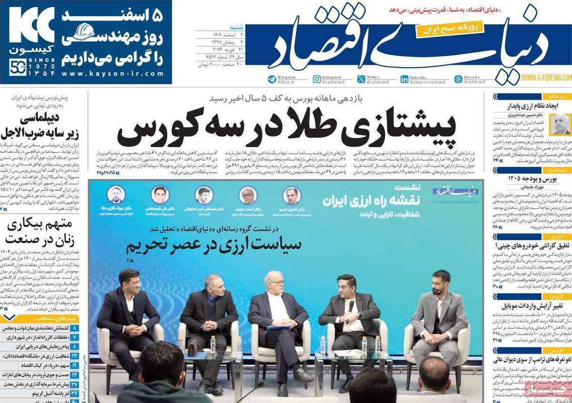 صفحه اول روزنامه‌های اقتصادی امروز 2 اسفند