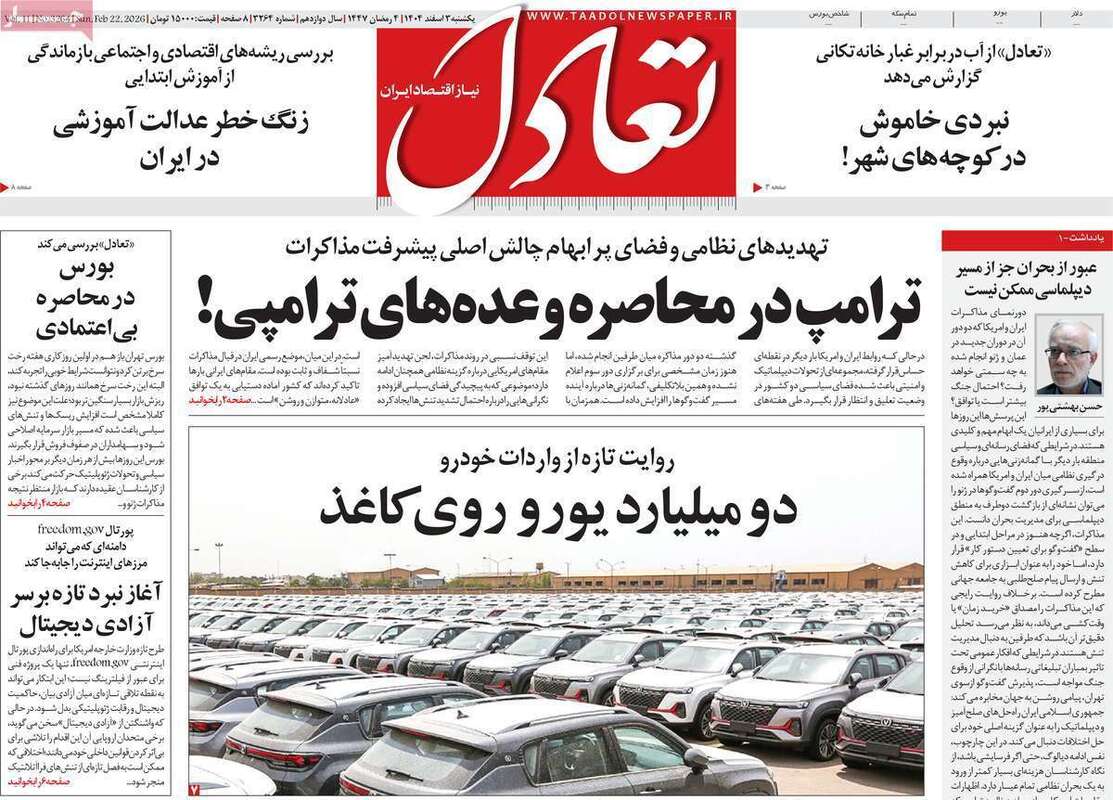 صفحه اول روزنامه‌های اقتصادی امروز 3 اسفند