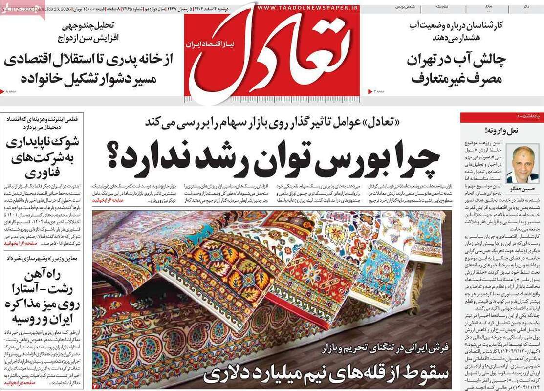 صفحه اول روزنامه‌های اقتصادی امروز 4 اسفند