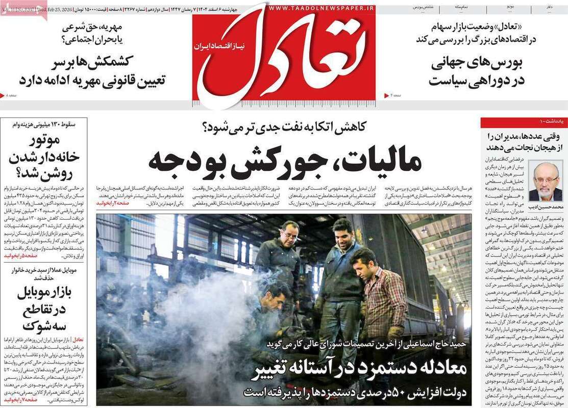 صفحه اول روزنامه‌های اقتصادی امروز 6 اسفند