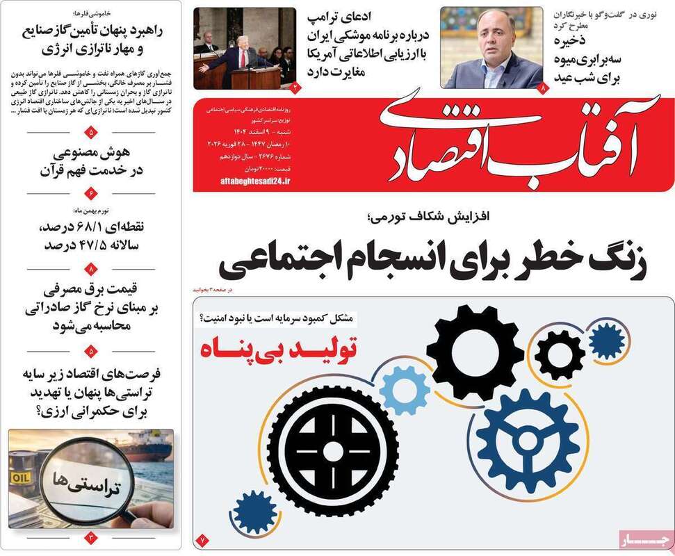 صفحه اول روزنامه‌های اقتصادی امروز 9 اسفند