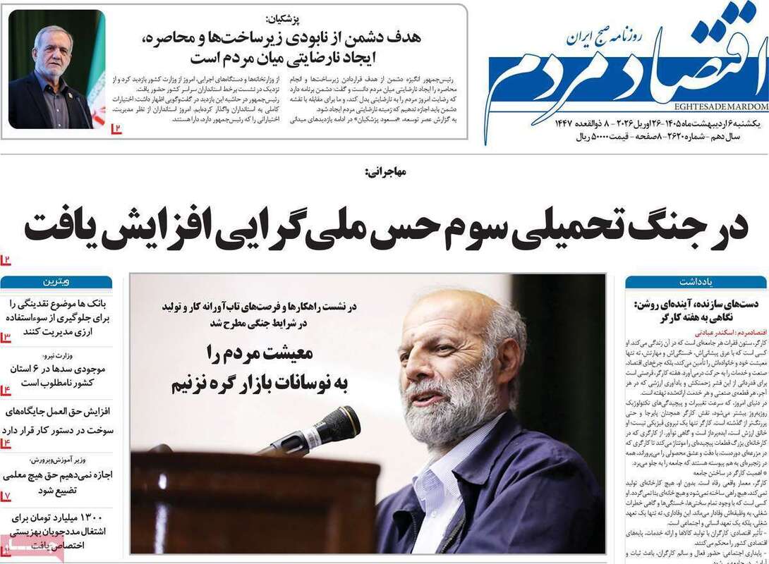 صفحه اول روزنامه‌های اقتصادی امروز 6 اردیبهشت