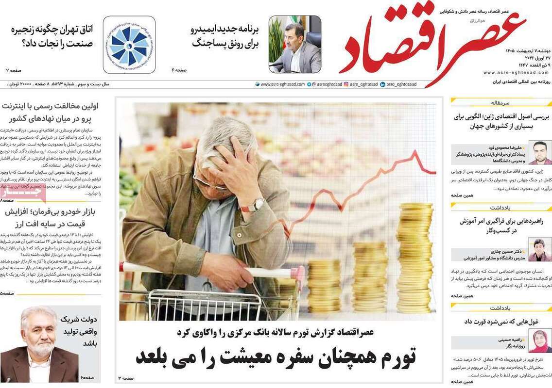 صفحه اول روزنامه‌های اقتصادی امروز 7 اردیبهشت