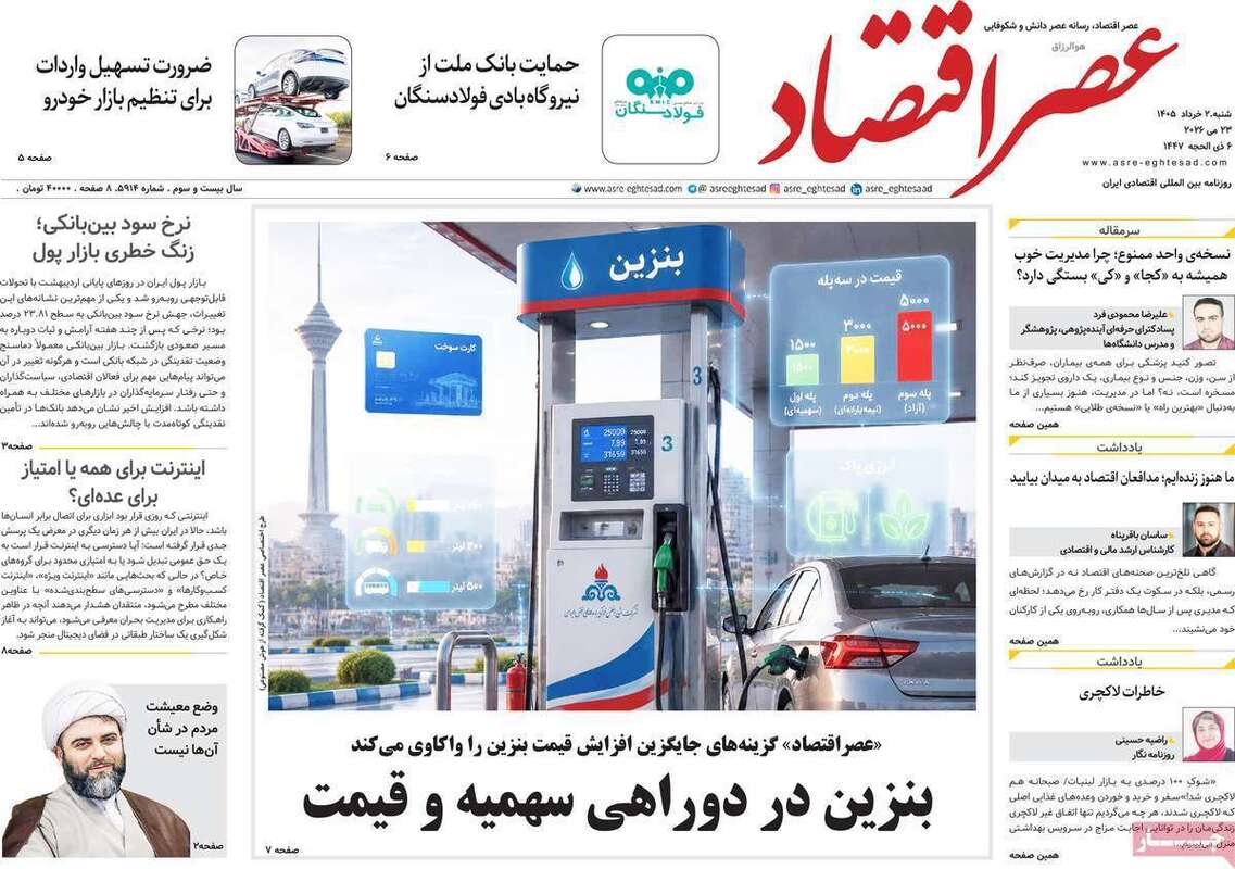 صفحه اول روزنامه‌های اقتصادی امروز 2 خرداد