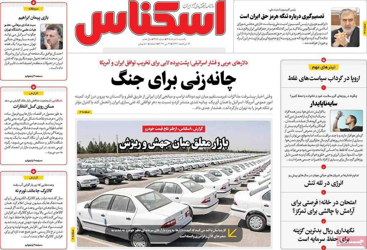 صفحه اول روزنامه‌های اقتصادی امروز 10 خرداد