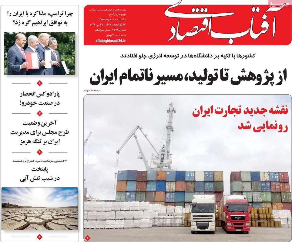 صفحه اول روزنامه‌های اقتصادی امروز 10 خرداد