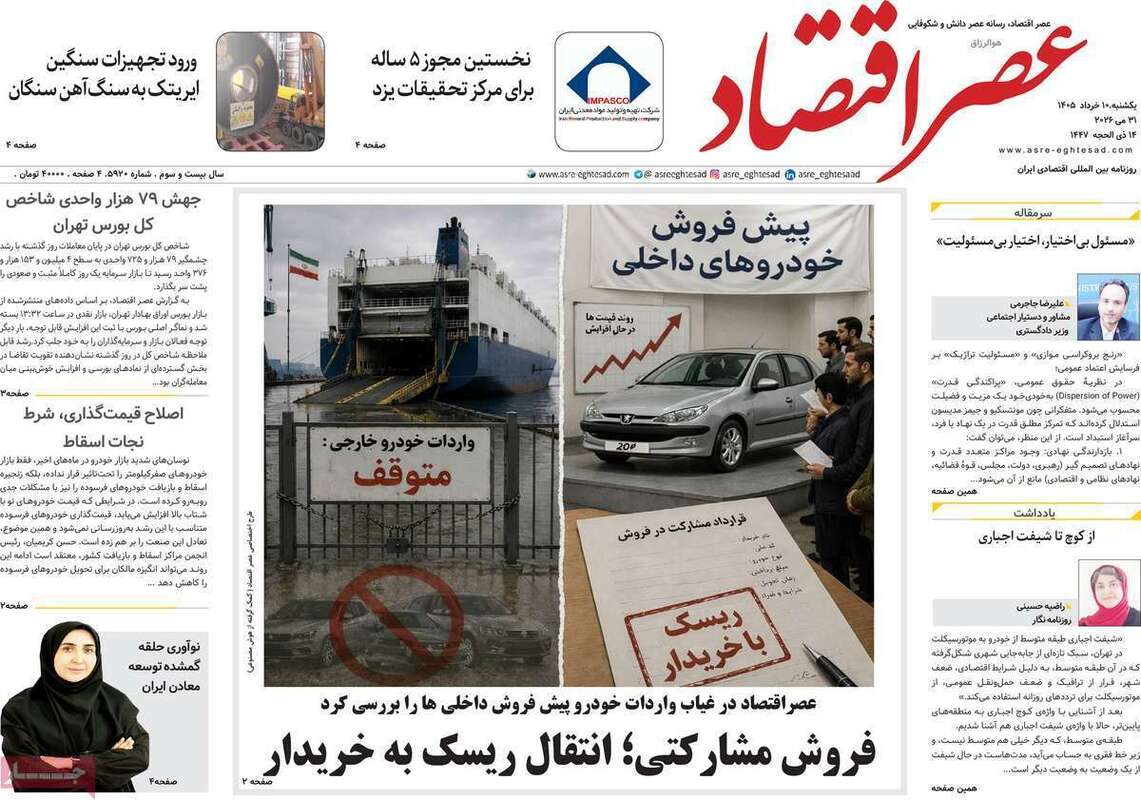 صفحه اول روزنامه‌های اقتصادی امروز 10 خرداد
