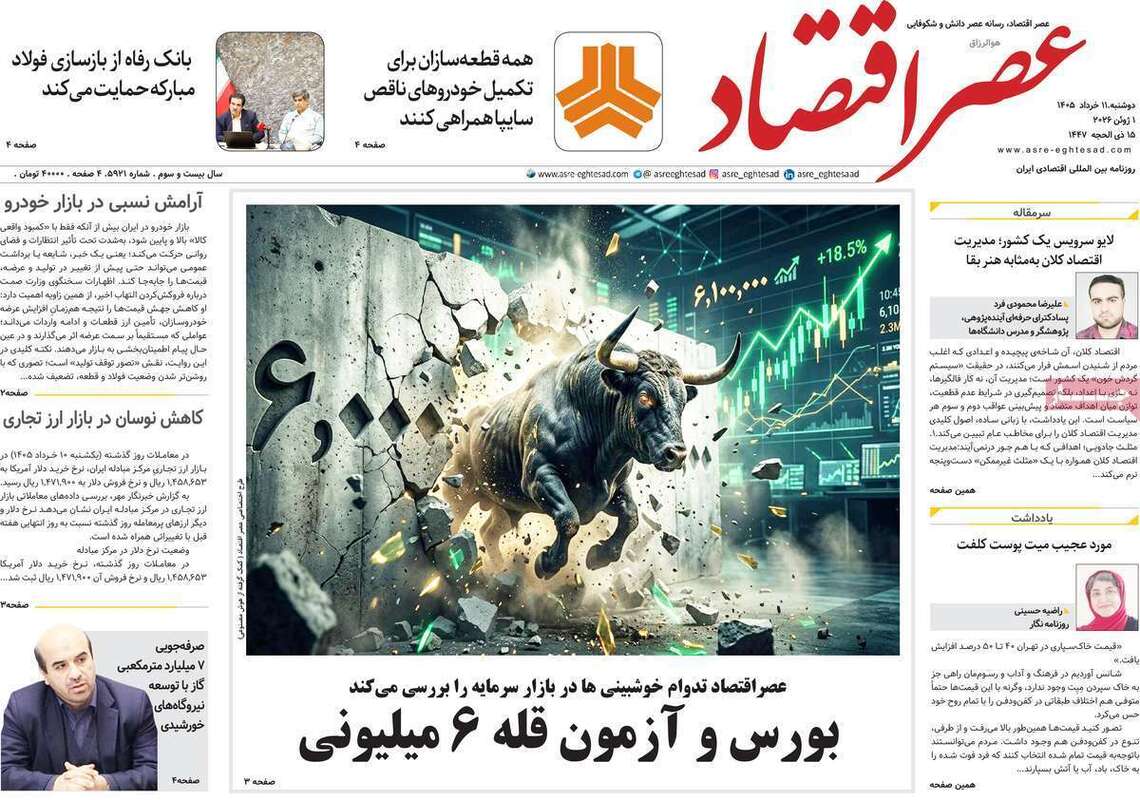 صفحه اول روزنامه‌های اقتصادی امروز 11 خرداد