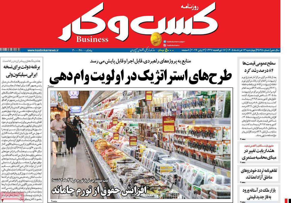 صفحه اول روزنامه‌های اقتصادی امروز 13 خرداد