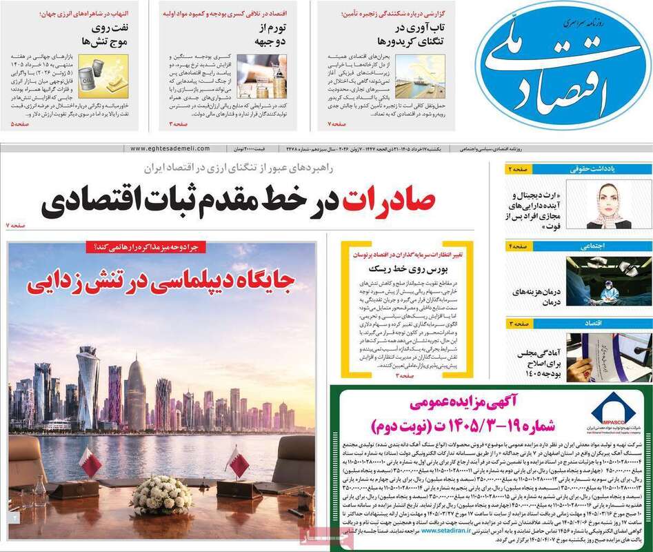 صفحه اول روزنامه‌های اقتصادی امروز 17 خرداد