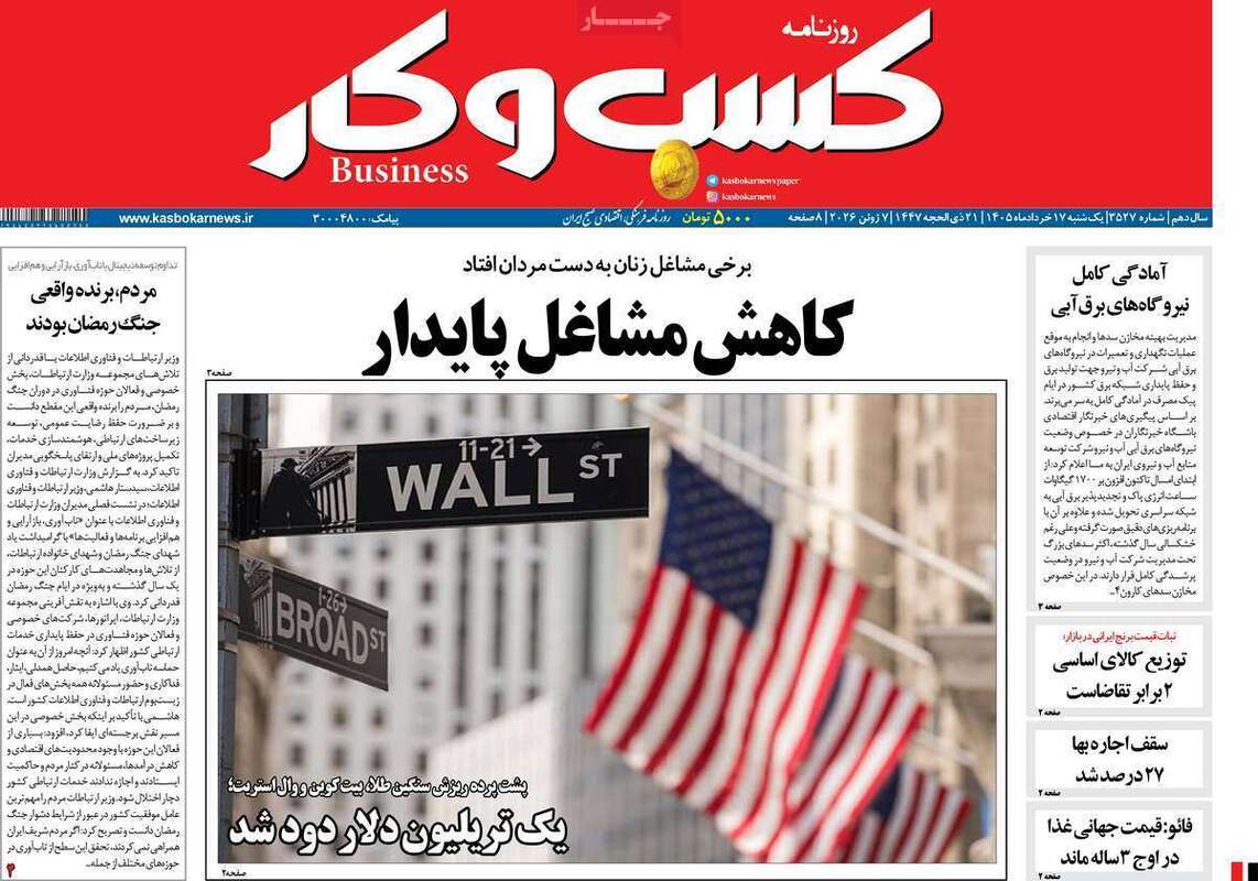 صفحه اول روزنامه‌های اقتصادی امروز 17 خرداد