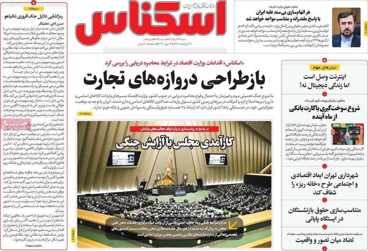 صفحه اول روزنامه‌های اقتصادی امروز 23 خرداد