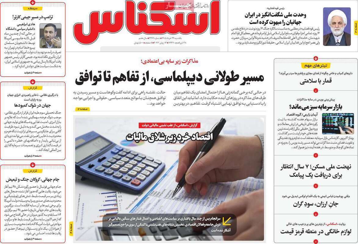 صفحه اول روزنامه‌های اقتصادی امروز 24 خرداد