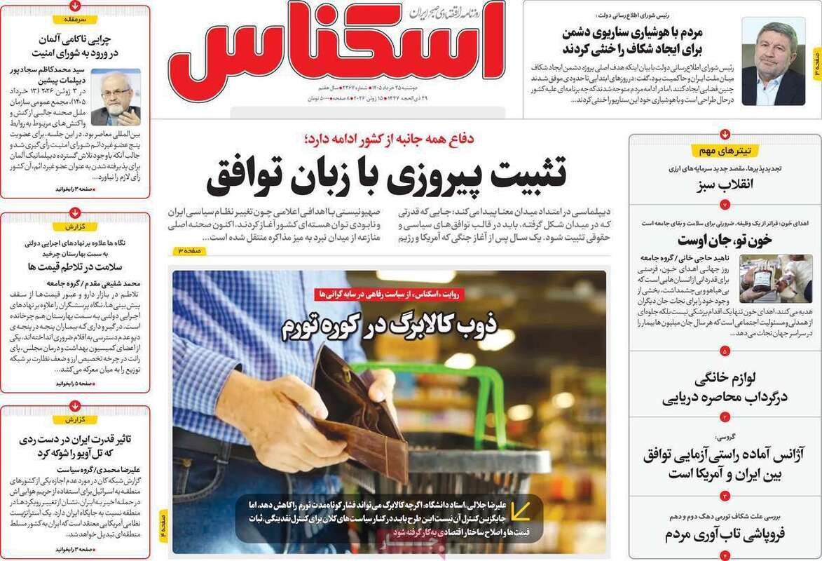 صفحه اول روزنامه‌های اقتصادی امروز 25 خرداد