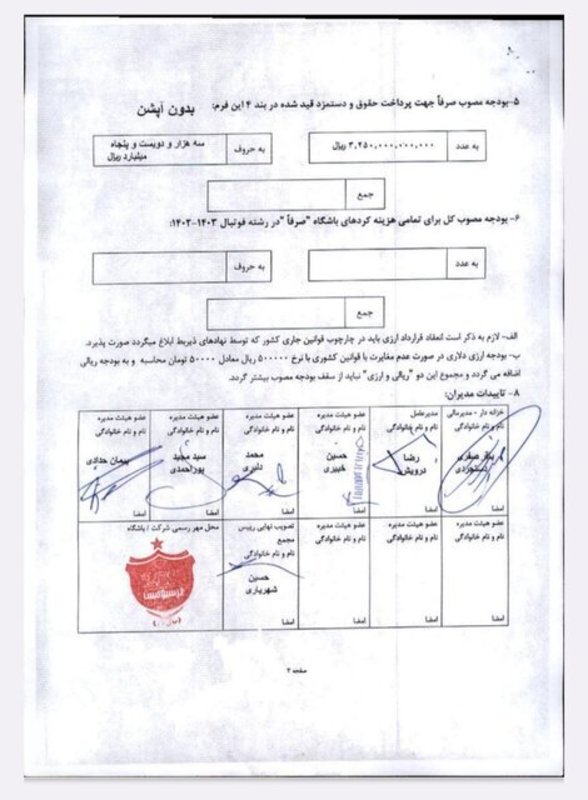 اعلام بودجه باشگاه پرسپولیس