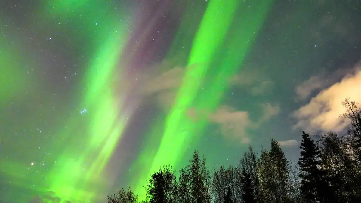 رقص شفق قطبی در آسمان آلاسکا