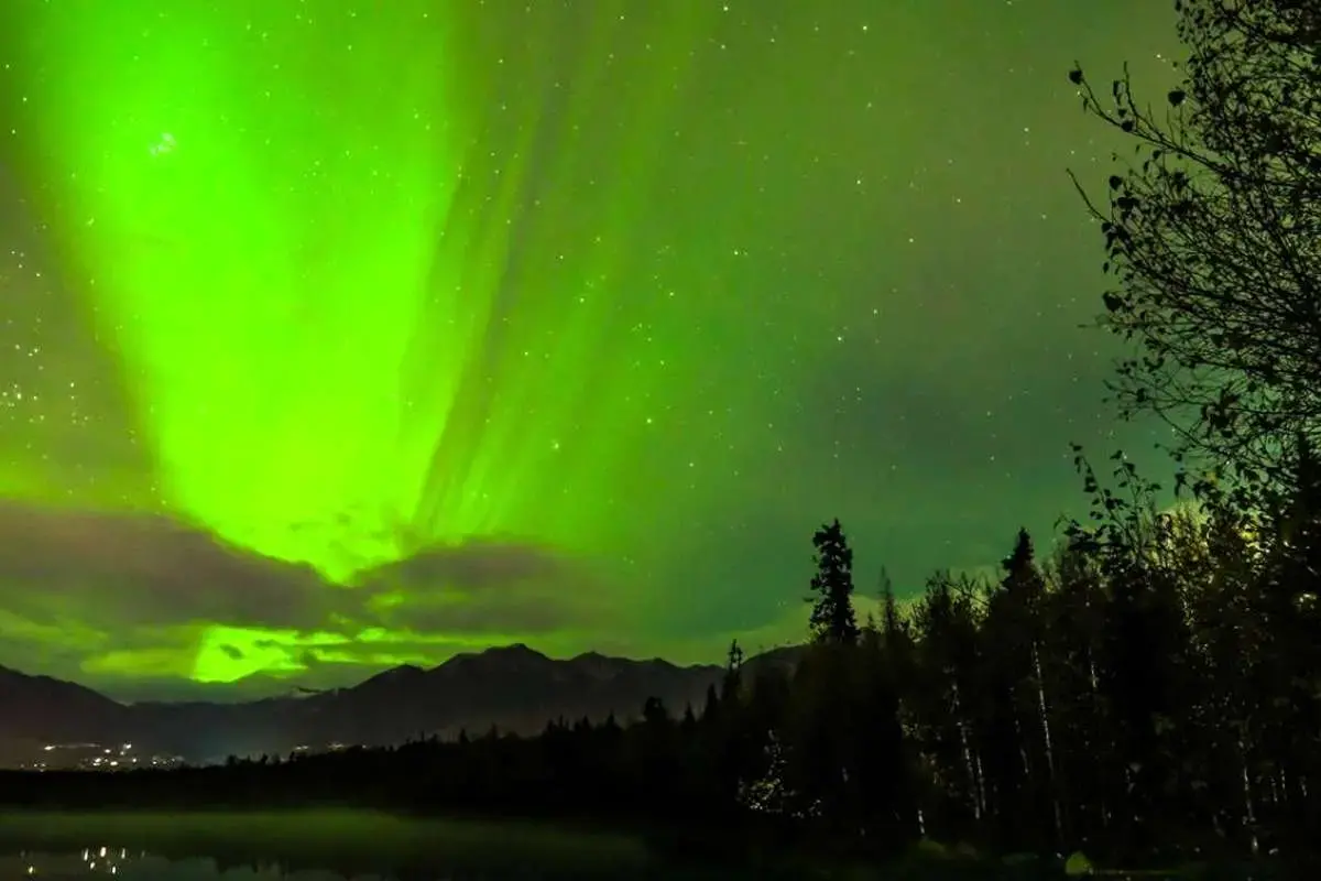 رقص شفق قطبی در آسمان آلاسکا