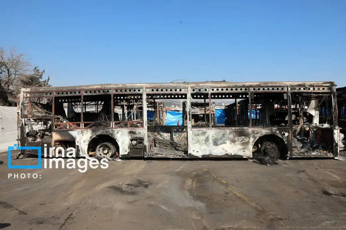 خسارات وارده به اتوبوس‌های تهران در پی حوادث اخیر