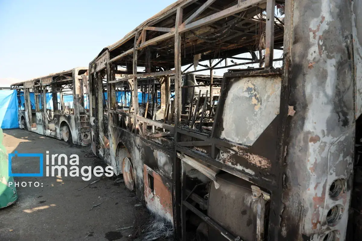 خسارات وارده به اتوبوس‌های تهران در پی حوادث اخیر