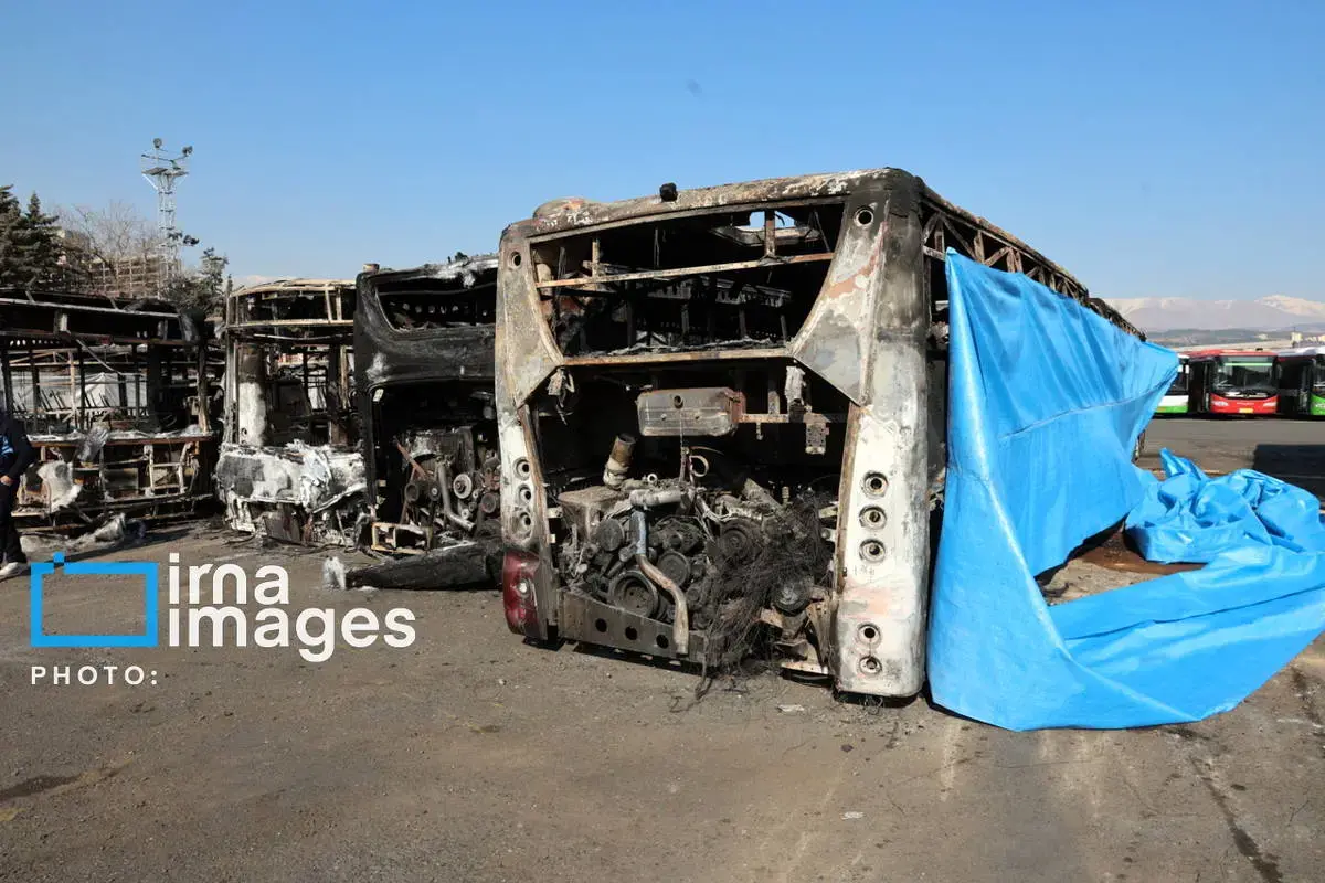 خسارات وارده به اتوبوس‌های تهران در پی حوادث اخیر