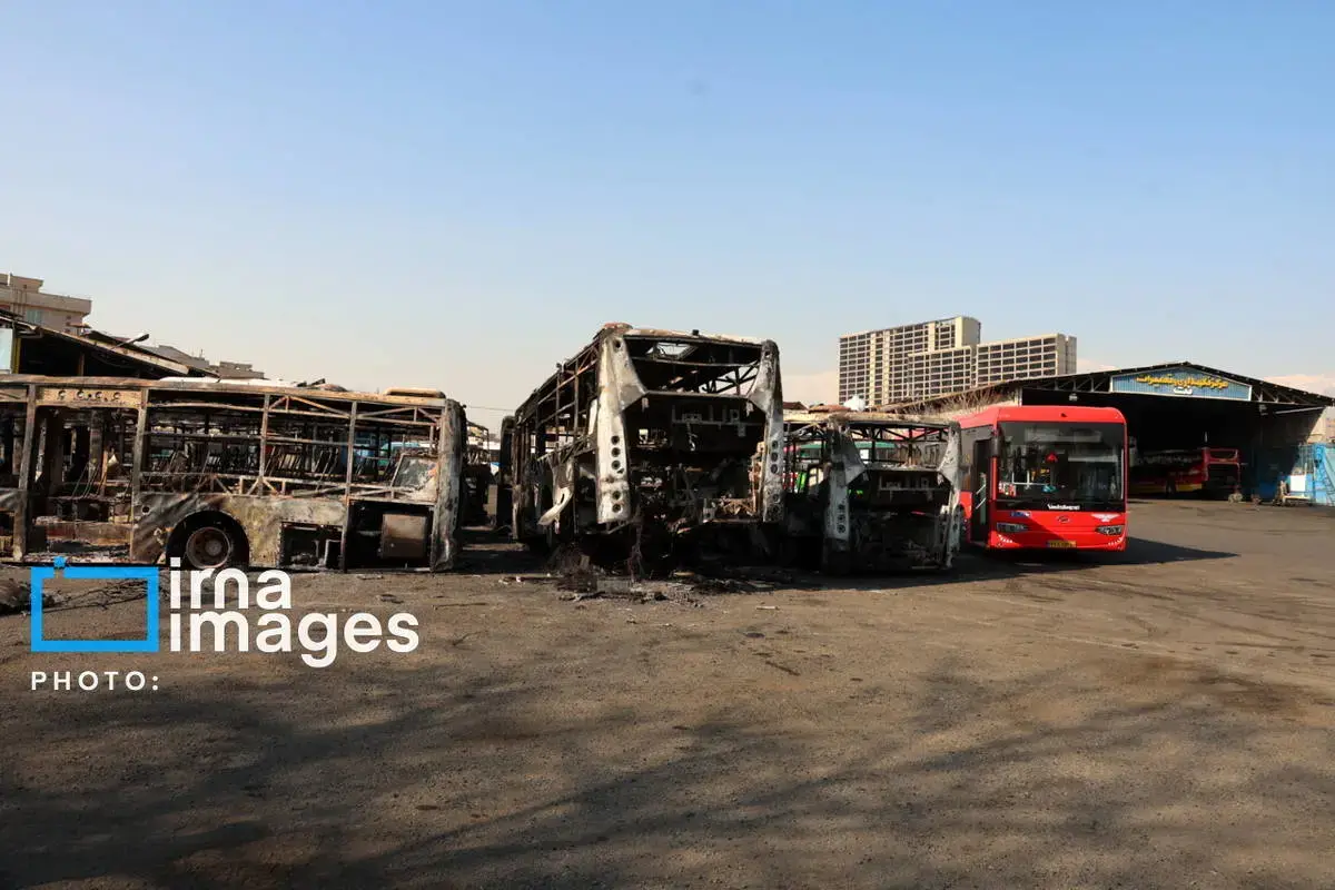 خسارات وارده به اتوبوس‌های تهران در پی حوادث اخیر
