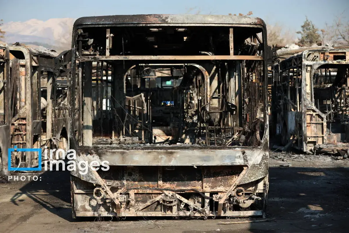خسارات وارده به اتوبوس‌های تهران در پی حوادث اخیر
