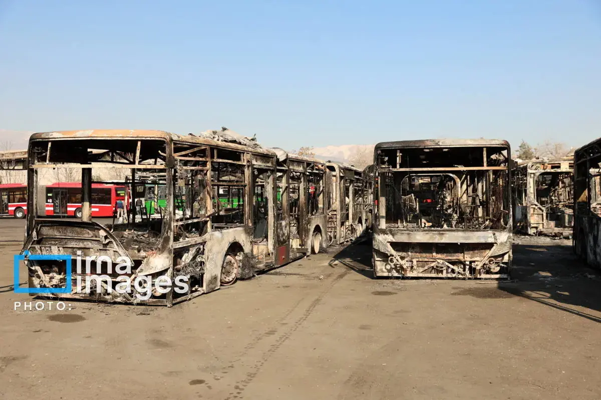 خسارات وارده به اتوبوس‌های تهران در پی حوادث اخیر