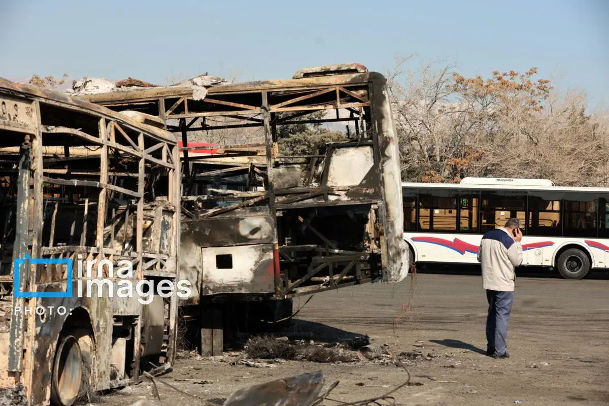 خسارات وارده به اتوبوس‌های تهران در پی حوادث اخیر