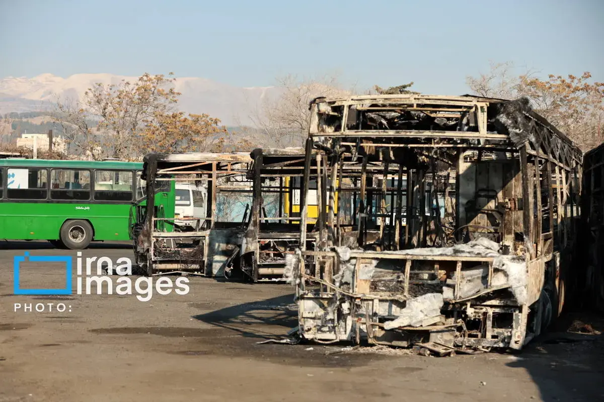 خسارات وارده به اتوبوس‌های تهران در پی حوادث اخیر