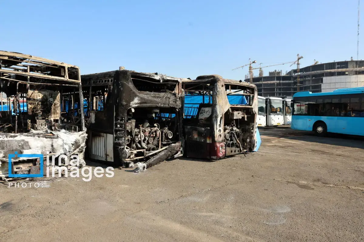 خسارات وارده به اتوبوس‌های تهران در پی حوادث اخیر