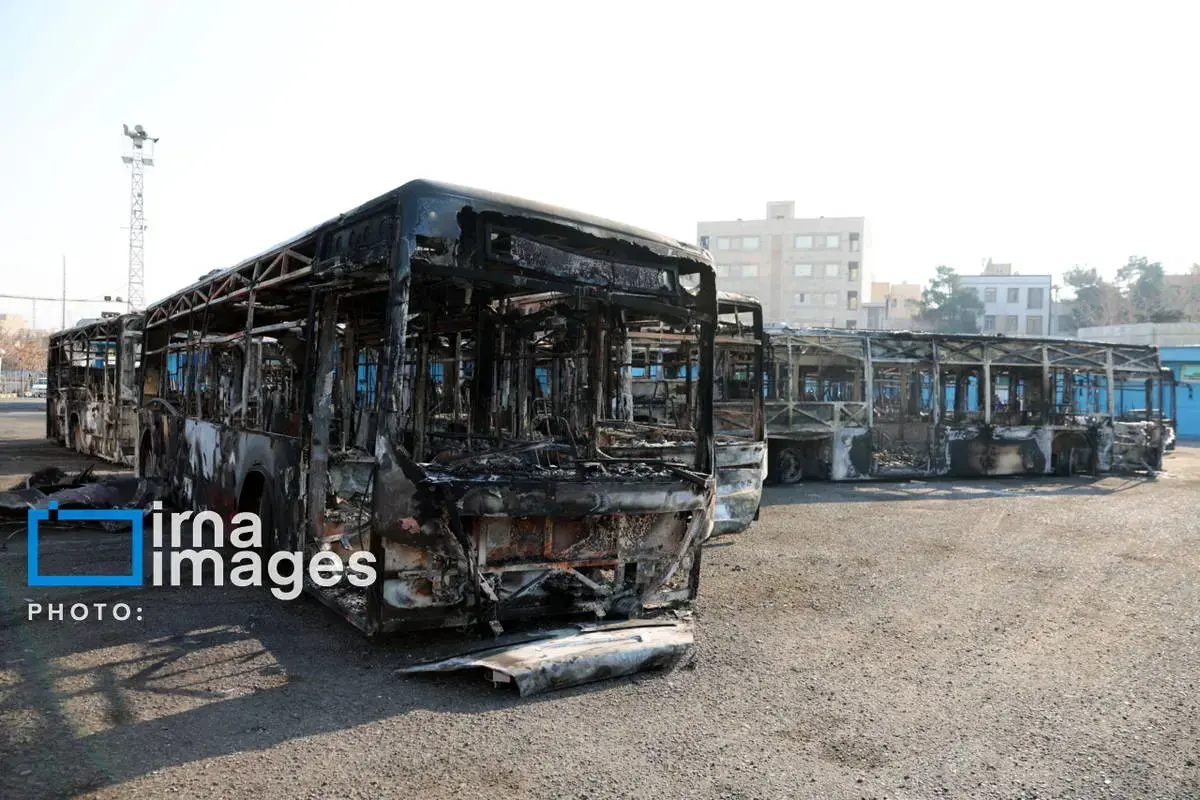 خسارات وارده به اتوبوس‌های تهران در پی حوادث اخیر