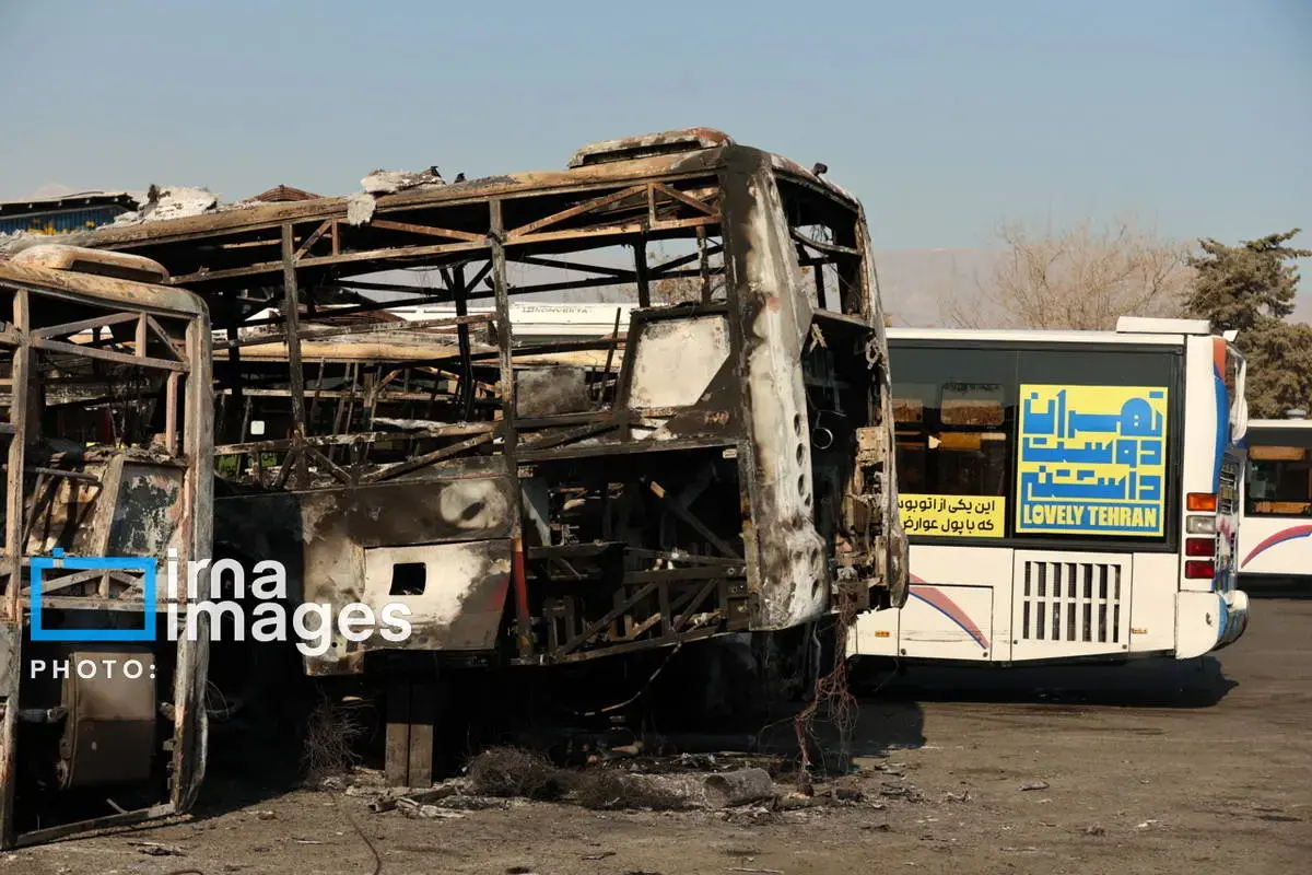 خسارات وارده به اتوبوس‌های تهران در پی حوادث اخیر