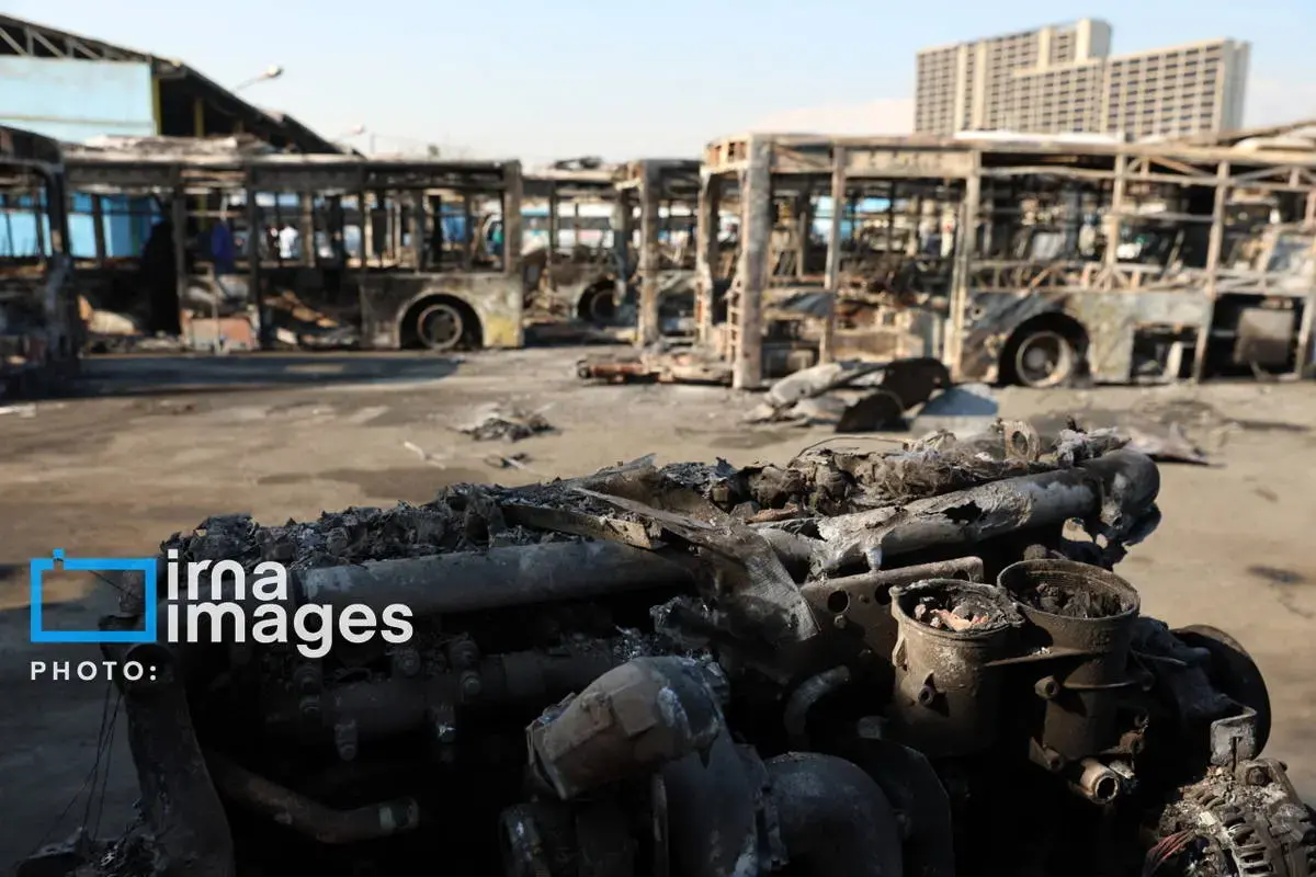 خسارات وارده به اتوبوس‌های تهران در پی حوادث اخیر