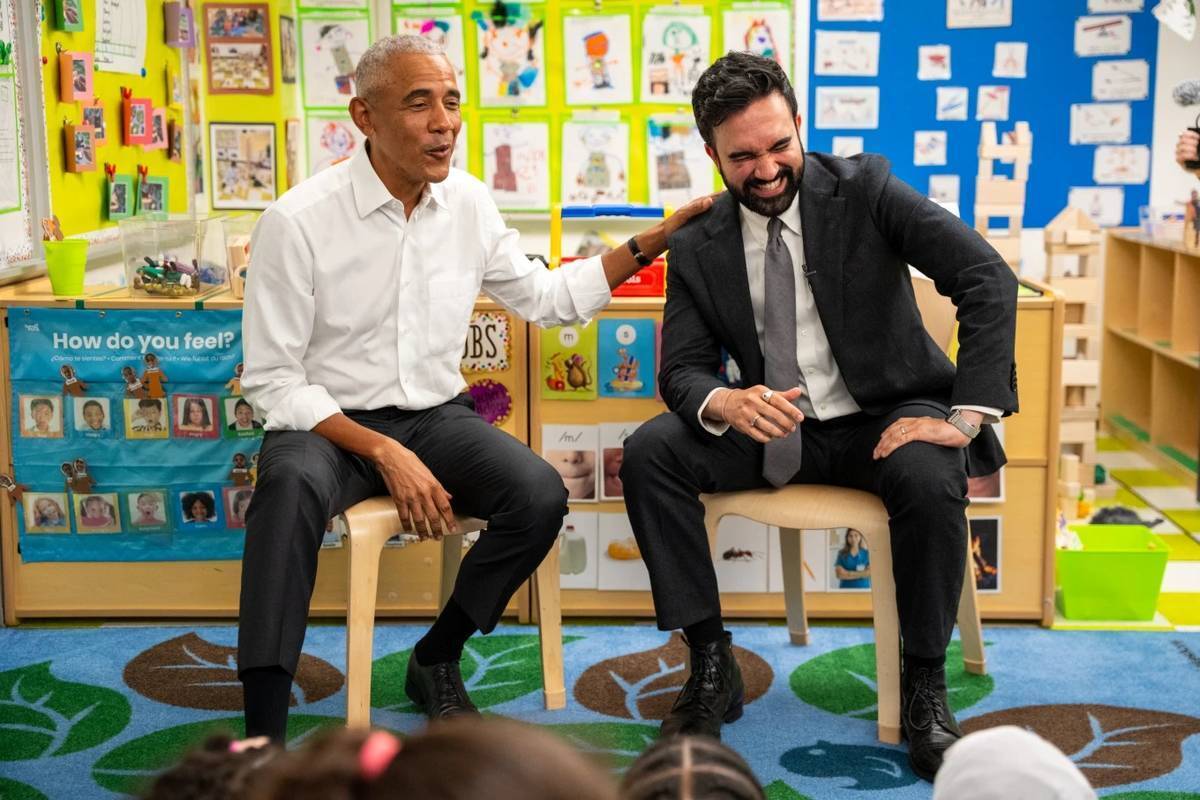 لحظات شاد اوباما و ممدانی در مهدکودک