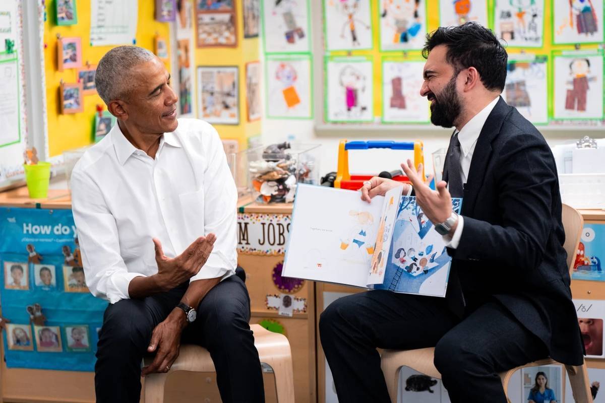لحظات شاد اوباما و ممدانی در مهدکودک